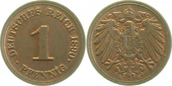 01090E~0.95 1 Pfennig  1890E prfr.fein !!!!! J 010  