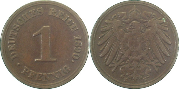 01090E~2.5 1 Pfennig  1890E ss/vz J 010  