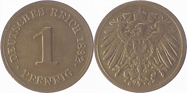 01092G~2.2 1 Pfennig  1892G vz- J 010  