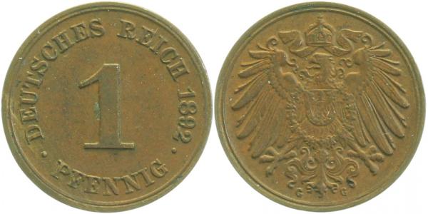 01092G~2.5 1 Pfennig  1892G ss/vz J 010  