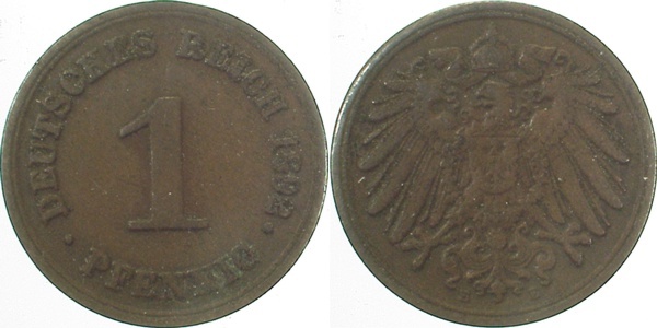 01092E~2.5 1 Pfennig  1892E ss/vz J 010  