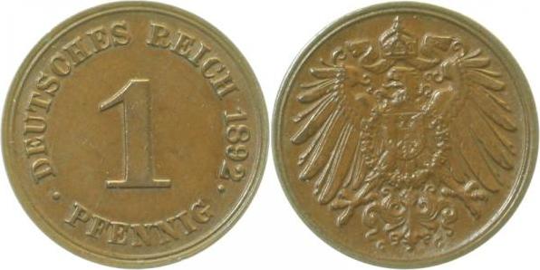 01092G~1.5 1 Pfennig  1892G vz/stgl J 010  