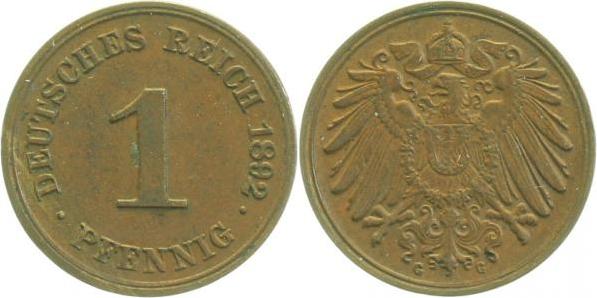 01092G~2.5 1 Pfennig  1892G ss/vz J 010  