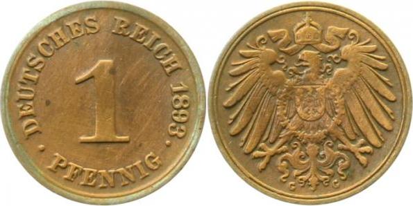 01093G~3.0b 1 Pfennig  1893G ss leicht gereinigt J 010  