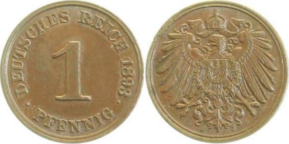 01093J~1.8 1 Pfennig  1893J vz/prfr J 010  