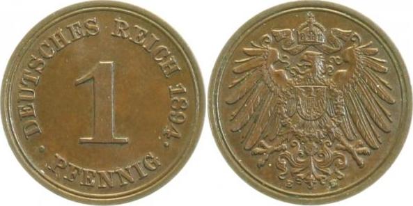 01094E~1.8 1 Pfennig  1894E vz+ !!! J 010  