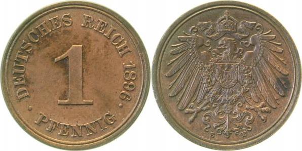 01096E~1.8b 1 Pfennig  1896E vz +  etw. fleckig J 010  