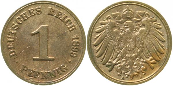 01099A~2.0b 1 Pfennig  1899A vz Rückseite schw. geprägt !! J 010  