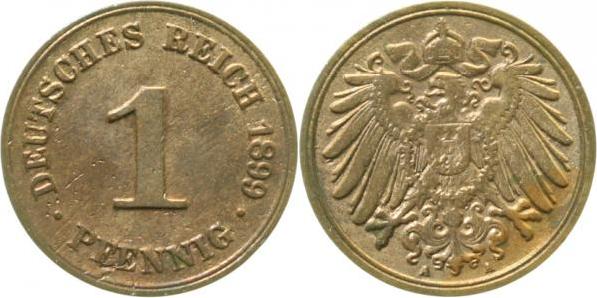 01099A~2.0b 1 Pfennig  1899A vz Rückseite schw. geprägt !! J 010  