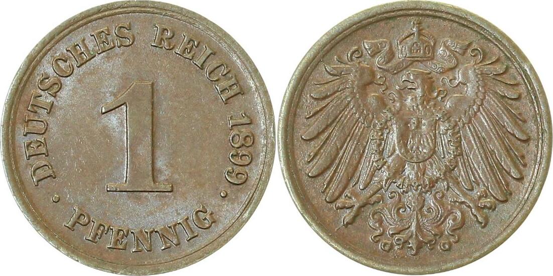 01099G~1.5-H 1 Pfennig  1899G f.prfr, selten i.d. ERhaltung J 010  