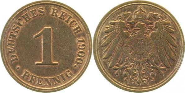 010n00J~2.5b 1 Pfennig  1900J ss/vz Wertzahl 1 leicht doppelt J 010  