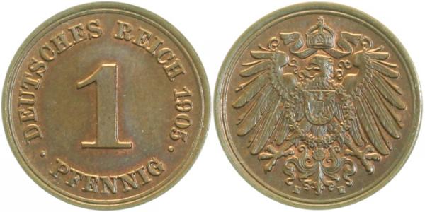 010n05E~1.1 1 Pfennig  1905E prfr/stgl !! J 010  