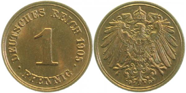 010n05G~1.0v 1 Pfennig  1905G stgl, ein min. Krätzerchen dopp.Mzz.!!! Archiv.F J 010  