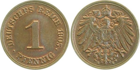 010n05E~1.1 1 Pfennig  1905E prfr/stgl !! J 010  