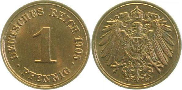 010n05G~1.0v 1 Pfennig  1905G stgl, ein min. Krätzerchen dopp.Mzz.!!! Archiv.F J 010  