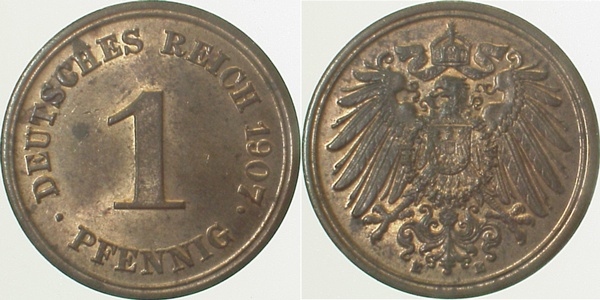 010n07E~1.2 1 Pfennig  1907E prfr J 010  