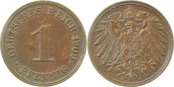 010n09J~2.2 1 Pfennig  1909J f.vz J 010  