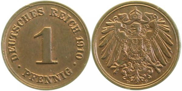 010n10D~1.5 1 Pfennig  1910D vz/st J 010  