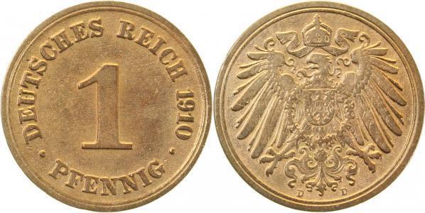 010n10D~2.5b 1 Pfennig  1910D ss/vz gereinigt J 010  