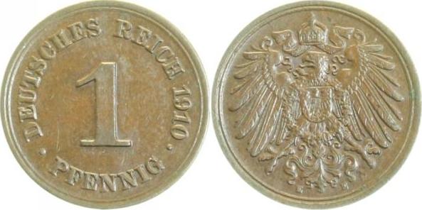 010n10E~1.8 1 Pfennig  1910E vz/prfr J 010  