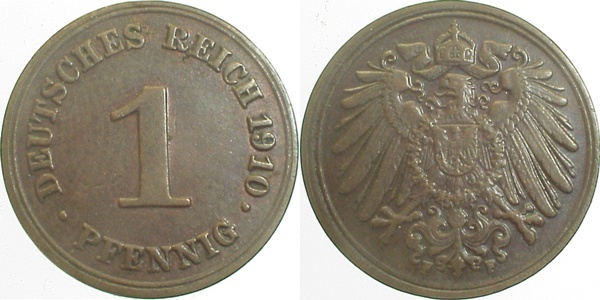 010n10F~2.0 1 Pfennig  1910F vz J 010  