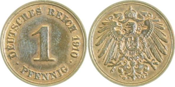 010n10G~1.5 1 Pfennig  1910G vz/st J 010  