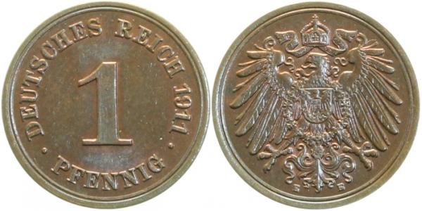 010n11E~1.5 1 Pfennig  1911E vz/stgl J 010  