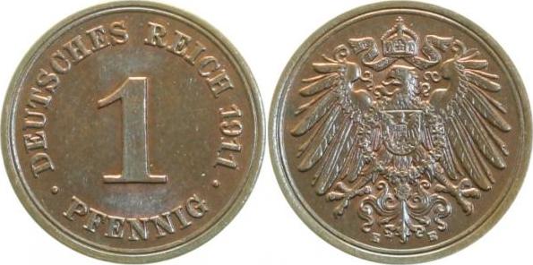 010n11E~1.5 1 Pfennig  1911E vz/stgl J 010  