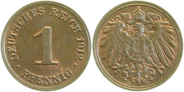 010n12D~1.1 1 Pfennig  1912D prfr/stgl J 010  