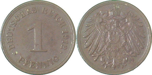 010n12F~2.0 1 Pfennig  1912F vz J 010  