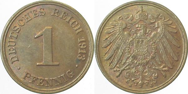 010n13J~1.2b 1 Pfennig  1913J prfr 2 min.Rf. !! J 010  