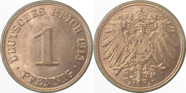 010n13A~1.0 1 Pfennig  1913A stgl J 010  