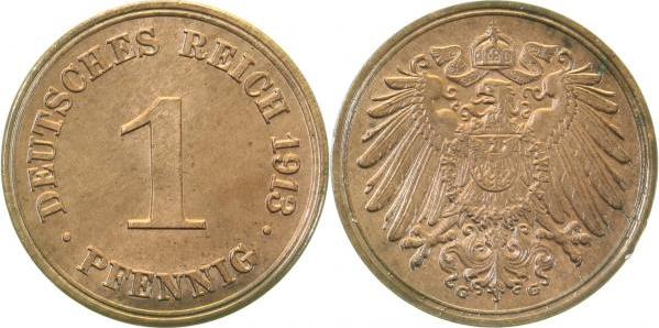 010n13G~0.95 1 Pfennig  1913G prfr.fein!!! J 010  