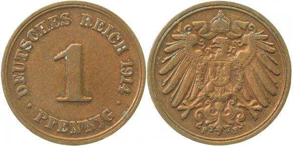010n14F~2.5 1 Pfennig  1914F ss/vz J 010  