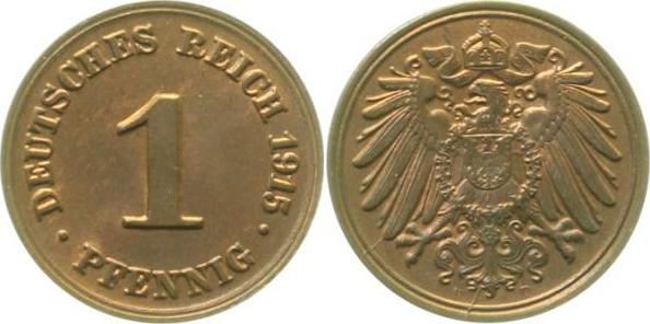 010n15D~1.0a 1 Pfennig  1915D stgl !!  Erstabschlag!!! J 010  