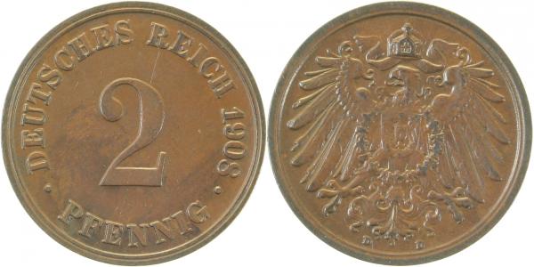 01108D~2.5 2 Pfennig  1908D ss/vz J 011  