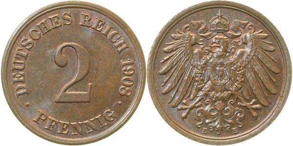 01108E~1.5 2 Pfennig  1908E f.prfr J 011  