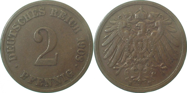 01108E~2.5 2 Pfennig  1908E ss/vz J 011  