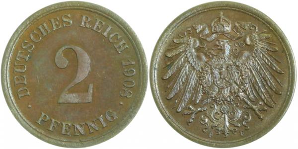 01108F~1.1a 2 Pfennig  1908F bfr/stgl !! Erstabschlag (EA)! ! J 011  