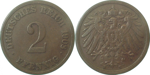 01108E~2.5 2 Pfennig  1908E ss/vz J 011  