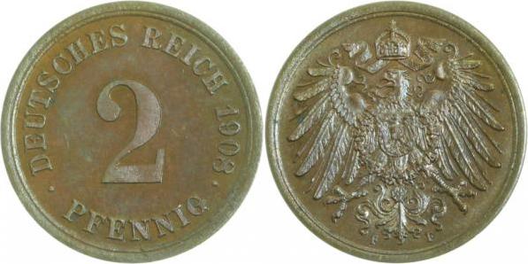 01108F~1.1a 2 Pfennig  1908F bfr/stgl !! Erstabschlag (EA)! ! J 011  