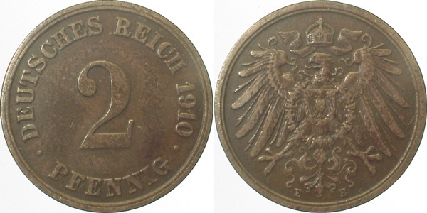 01110E~2.5 2 Pfennig  1910E ss/vz J 011  