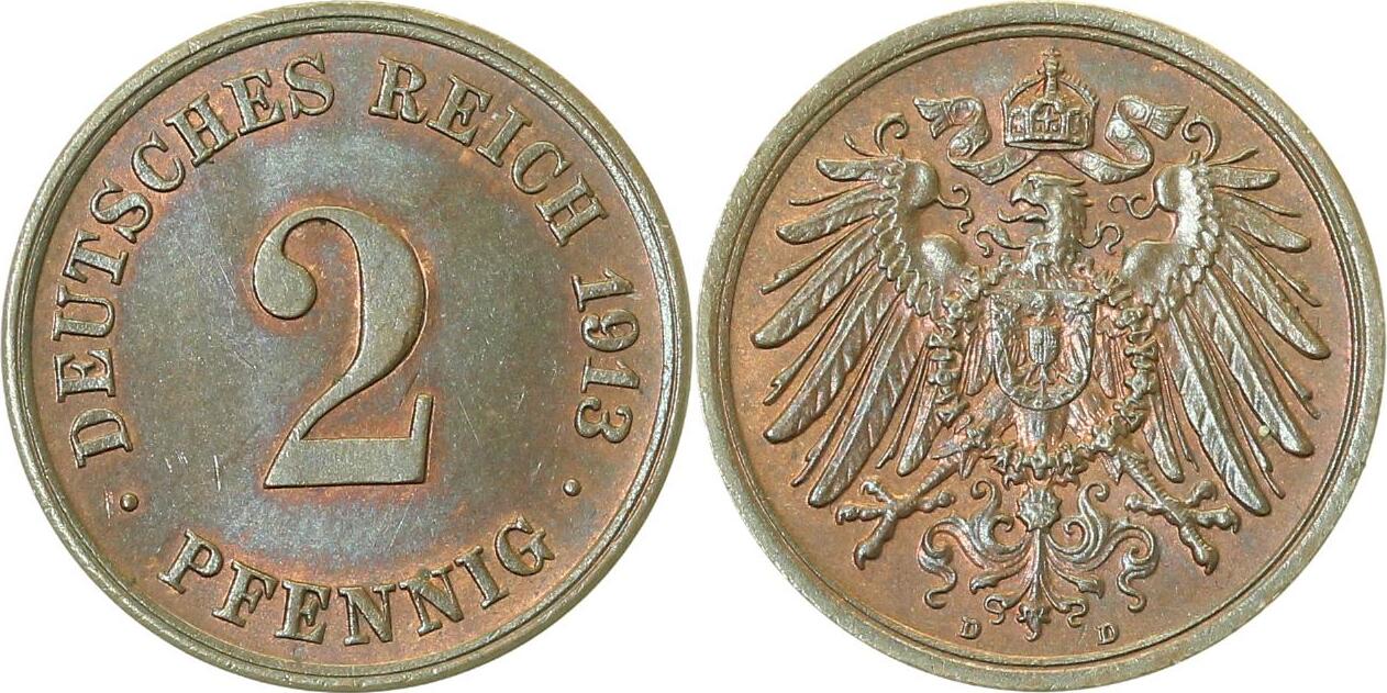 01113D~1.2-H 2 Pfennig  1913D prfr !!!  selten !!! J 011  