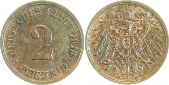 01113G~2.0 2 Pfennig  1913G vz J 011  