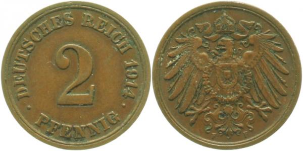 01114F~2.5 2 Pfennig  1914F ss/vz..10.000 Aufl J 011  