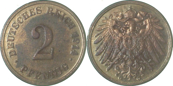 01114G~2.5 2 Pfennig  1914G ss/vz J 011  