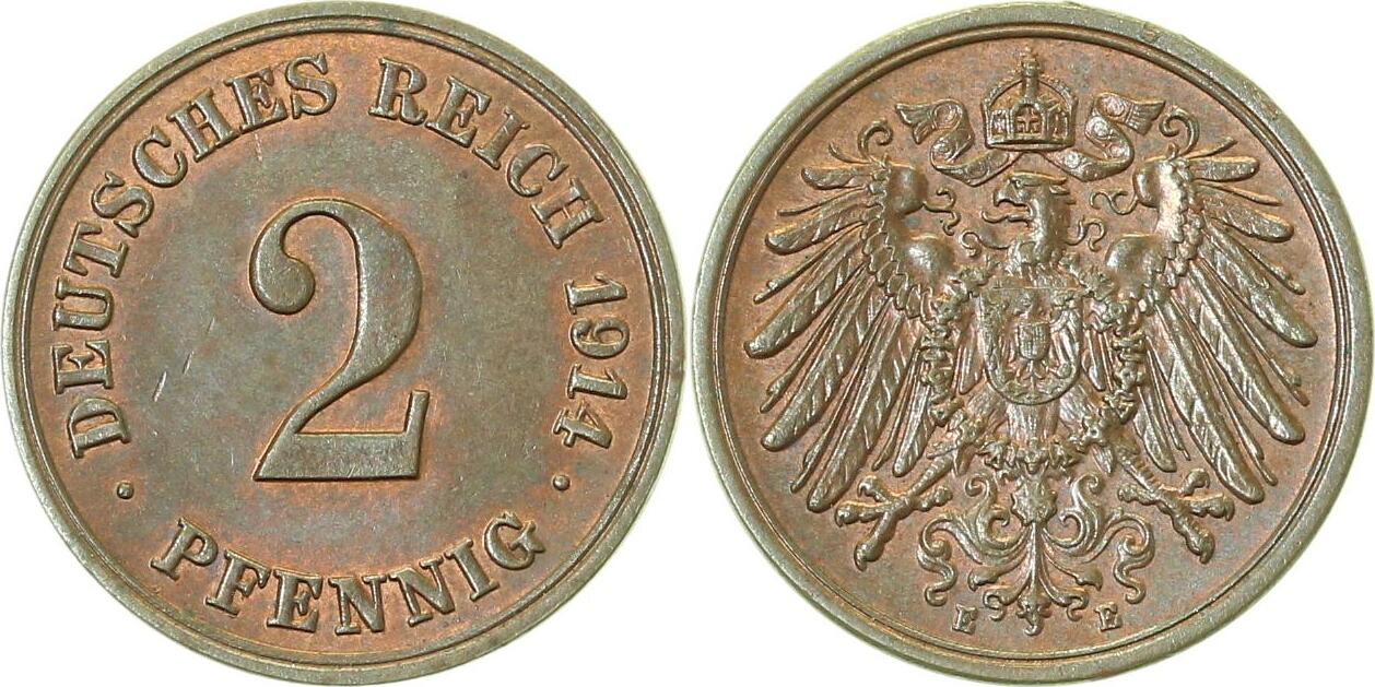 01114E~1.5-H 2 Pfennig  1914E f.prfr !!, winzige Fleckchen J 011  