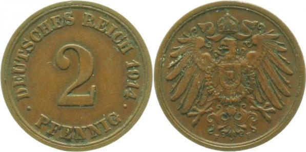 01114F~2.5 2 Pfennig  1914F ss/vz..10.000 Aufl J 011  