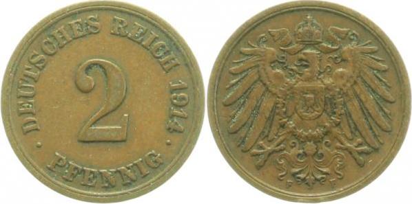 01114F~2.8 2 Pfennig  1914F ss+ kl. Rf. 10.000 Aufl J 011  