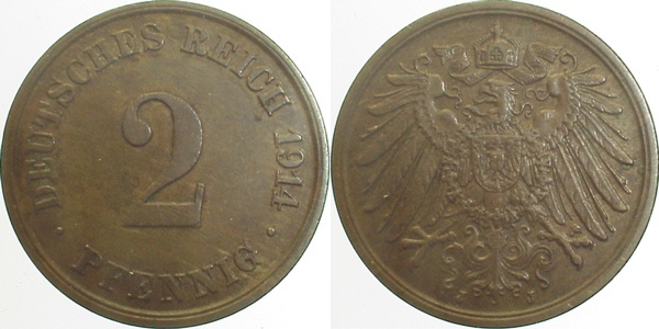 01114J~2.0 2 Pfennig  1914J vz J 011  